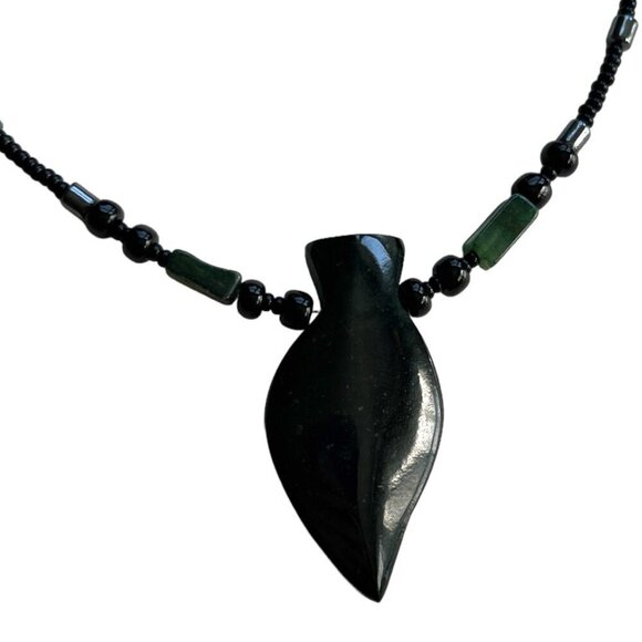 Black Arrowhead 16.5" Beaded Necklace Hippie Artsy Granola Bohemian Festival - Picture 2 of 7